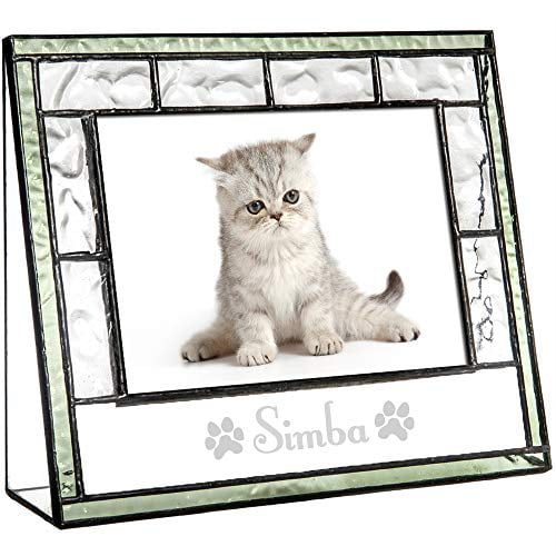 Personalized Cat Picture Frame Pet Memorial Gift 4x6 Photo Frame Engraved Keepsake Pale Green Stained Glass J Devlin Pic 389-46H EP597 